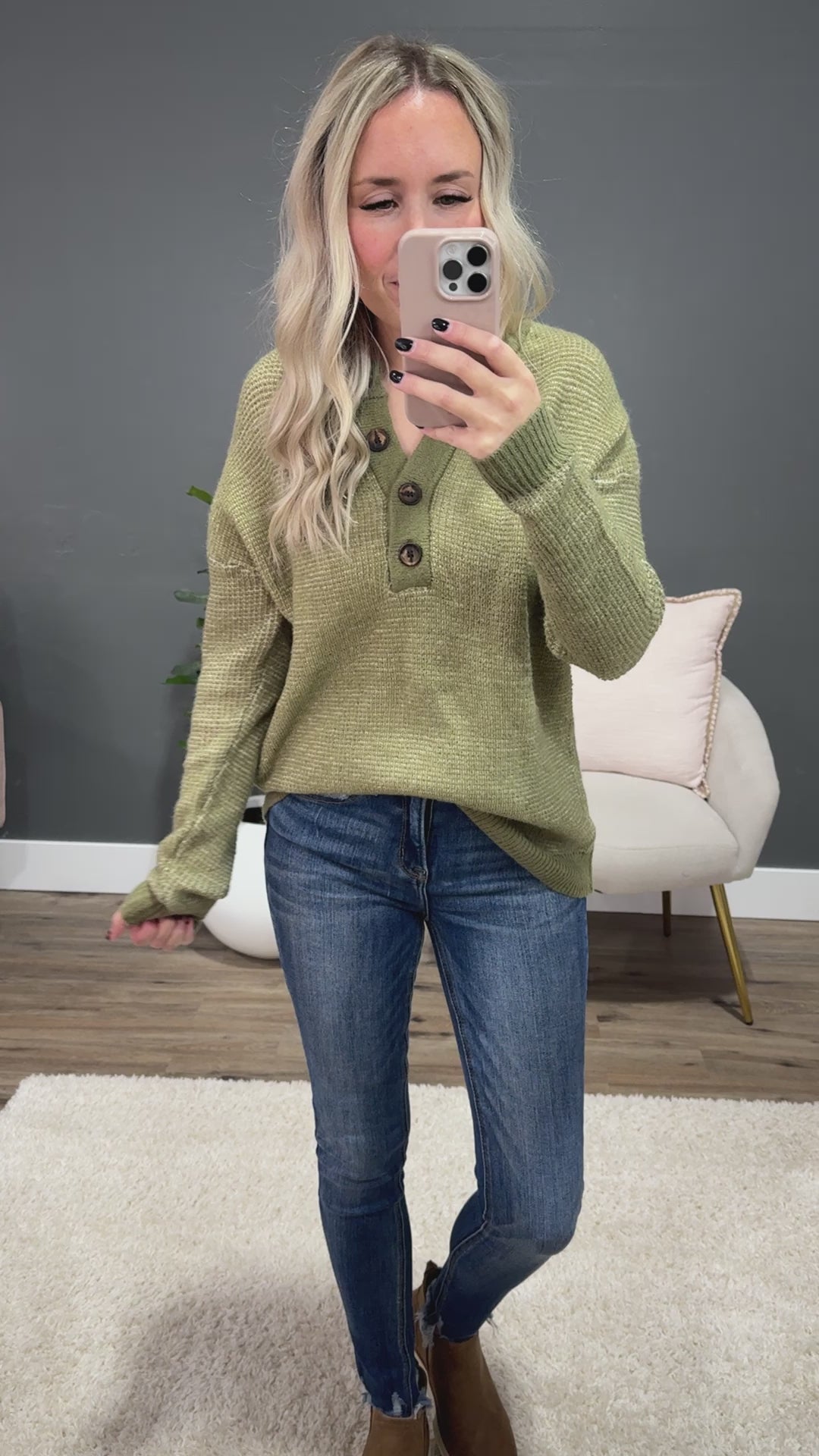 NEW! Ivy Henley Sweater - Olive