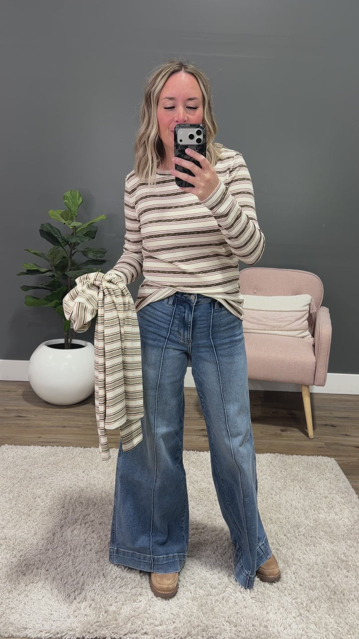 NEW! Alexa Multi Striped Top - Cream, Brown & Mauve