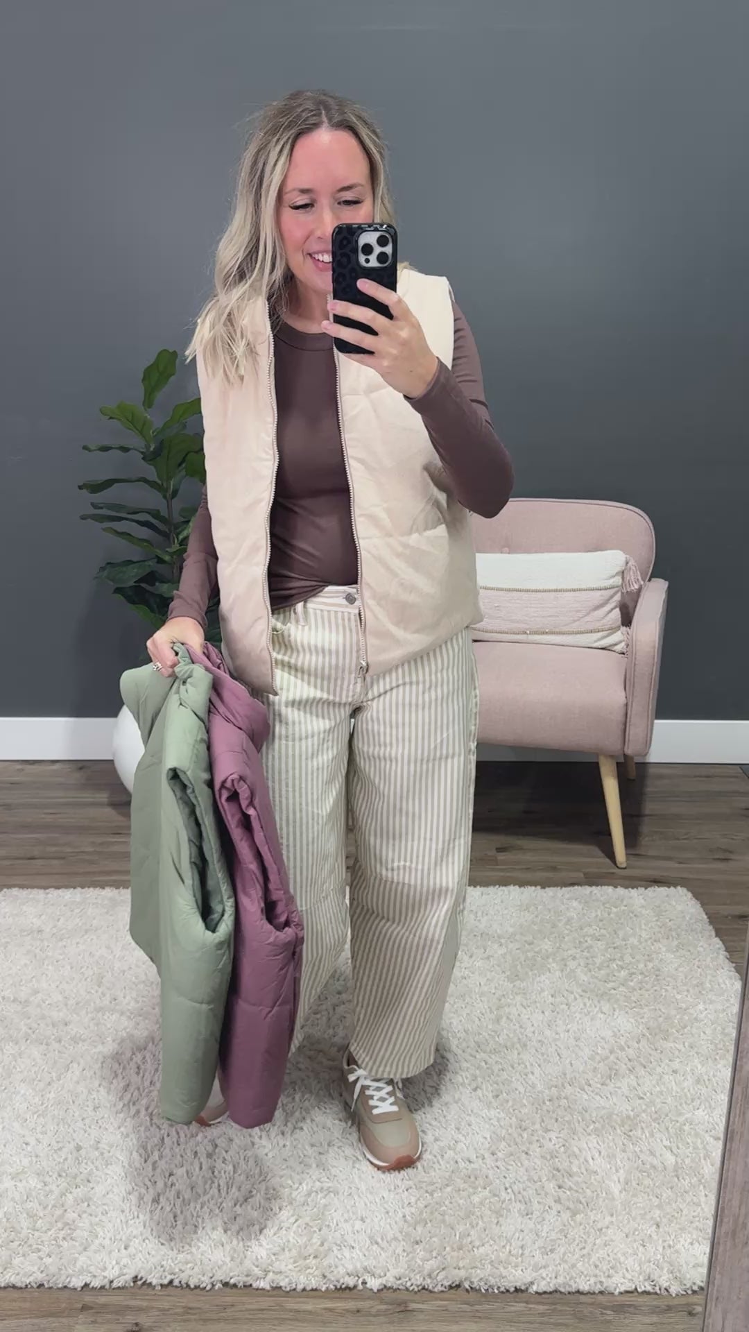 NEW! Corduroy Reversible Puffer Vest - Oatmeal Staccato