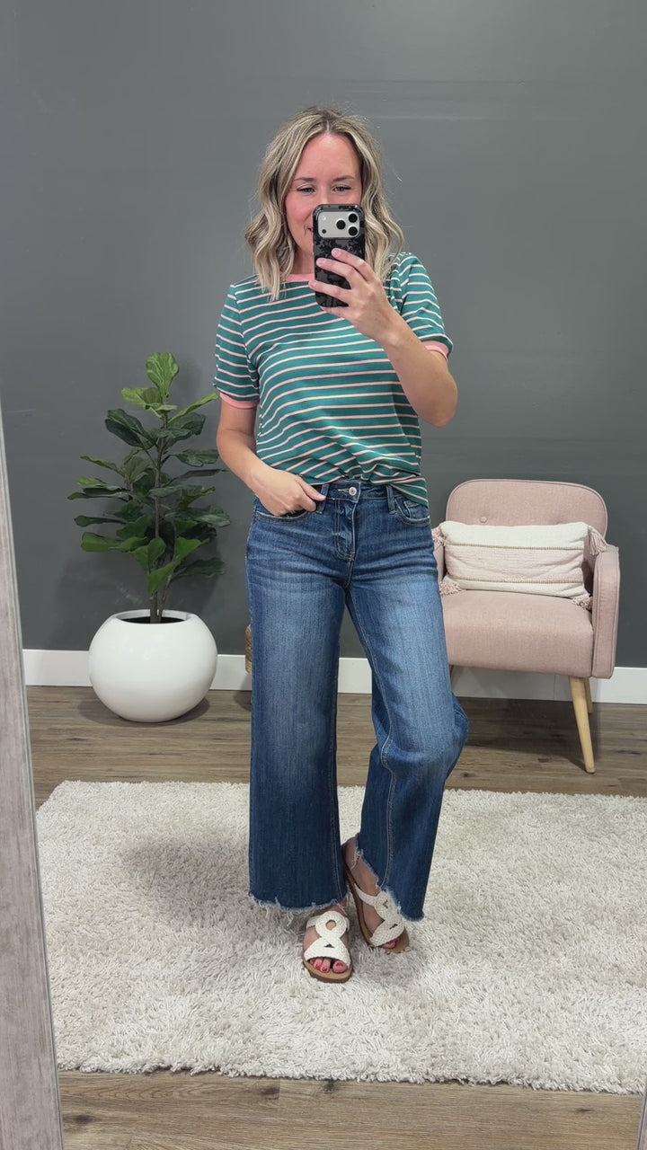NEW! Shauna Contrast Striped Top - Dark Jade