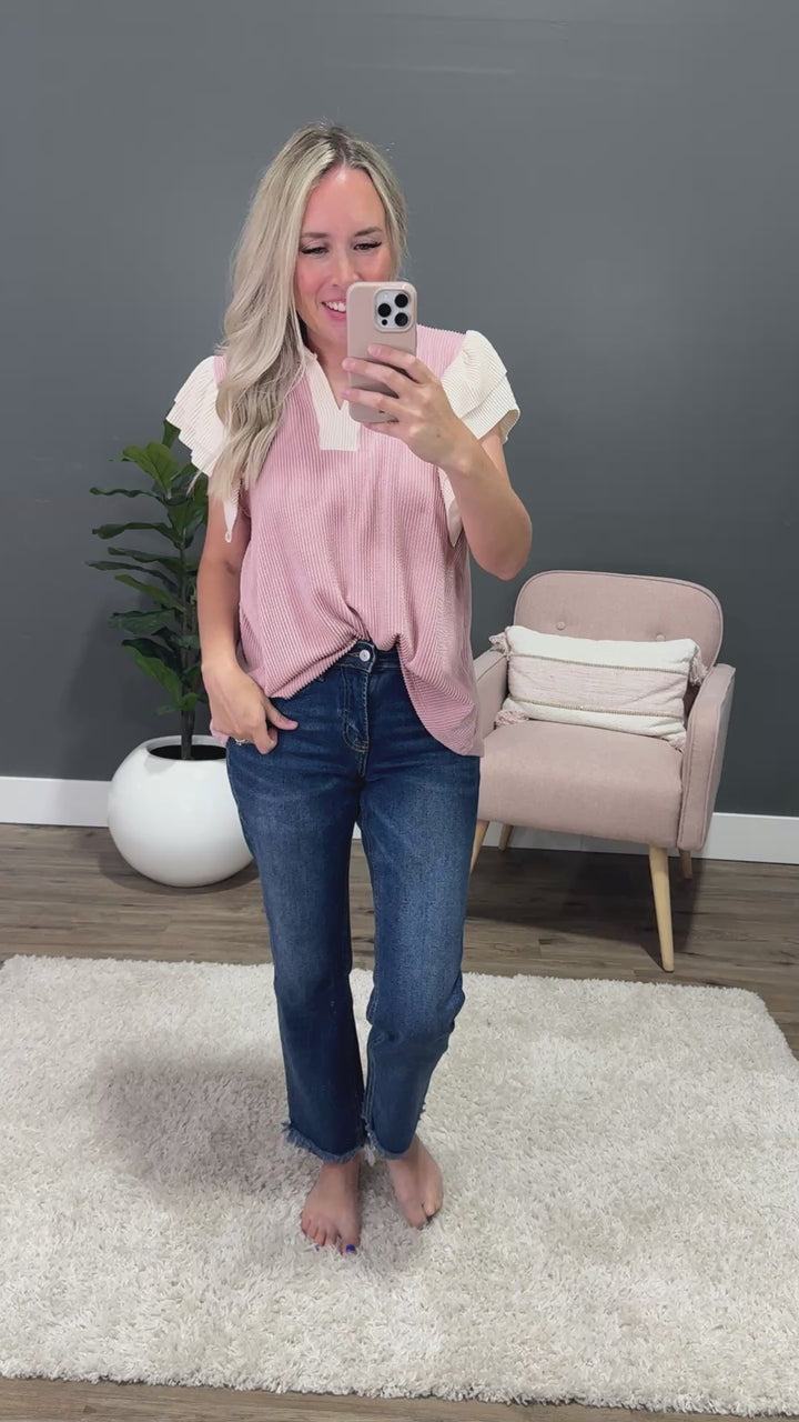 Angelina Corded Flutter Sleeve Top - Mauve SALE Lovely Melody