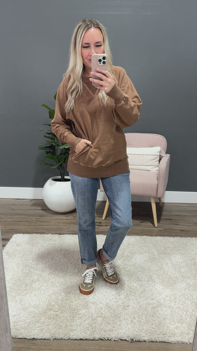 Girlfriend Crewneck Sweatshirt - Deep Camel Zenana