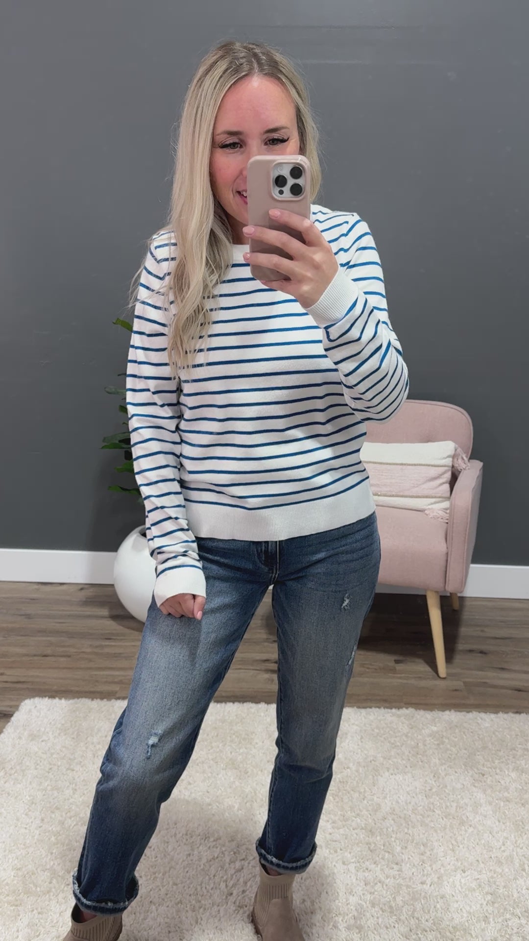 NEW! Camila Striped Crewneck Sweater - Blue