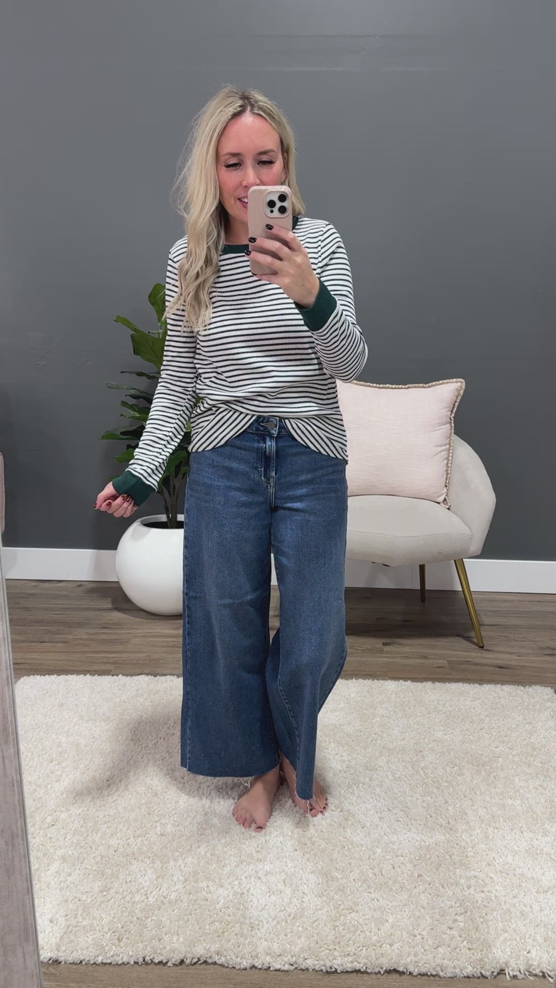 Raelynn Hunter Green Stripe Ribbed Top