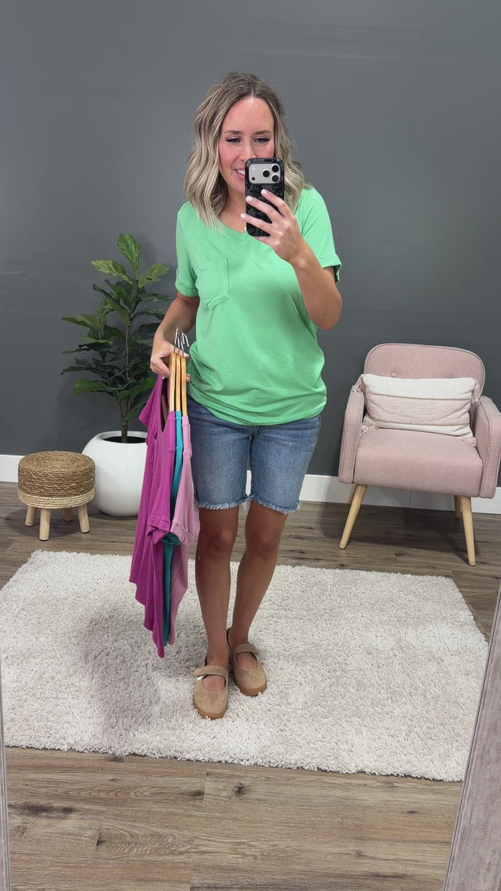 NEW! Step Right Out V Neck Pocket Top - Mint