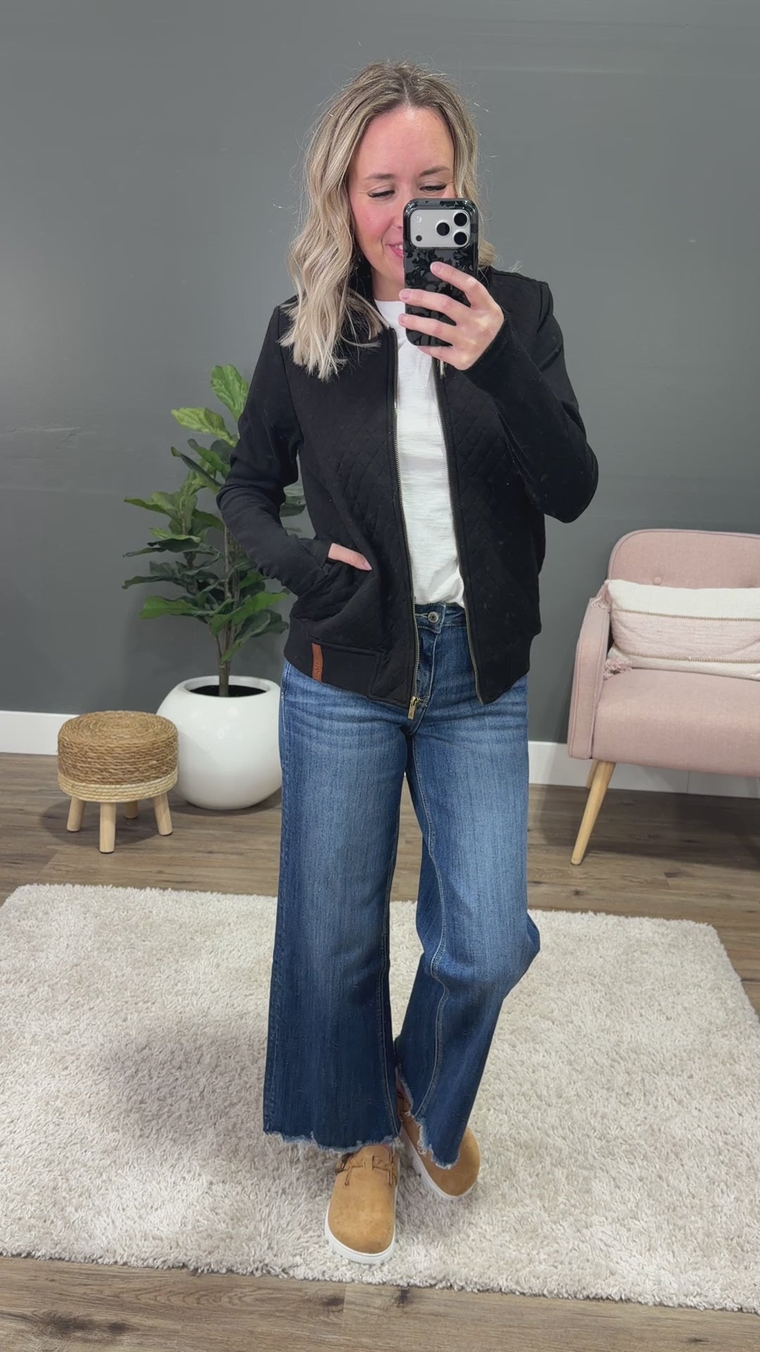 NEW! Ampersand Ave Quilted Bomber Jacket - Black Ampersand Ave