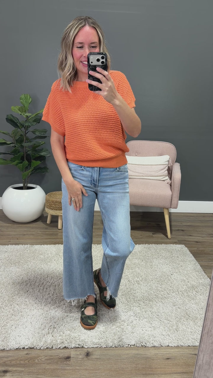 NEW! Nicole Crochet Knit Top - Orange Staccato