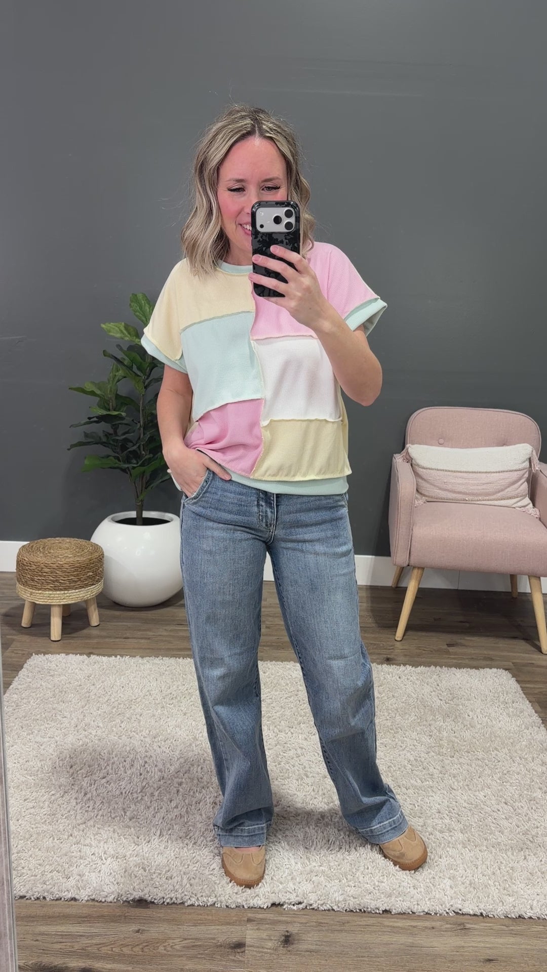 Clarity Micro Ribbed Color Block Top - Pink, Mint and Butter Lovely Melody