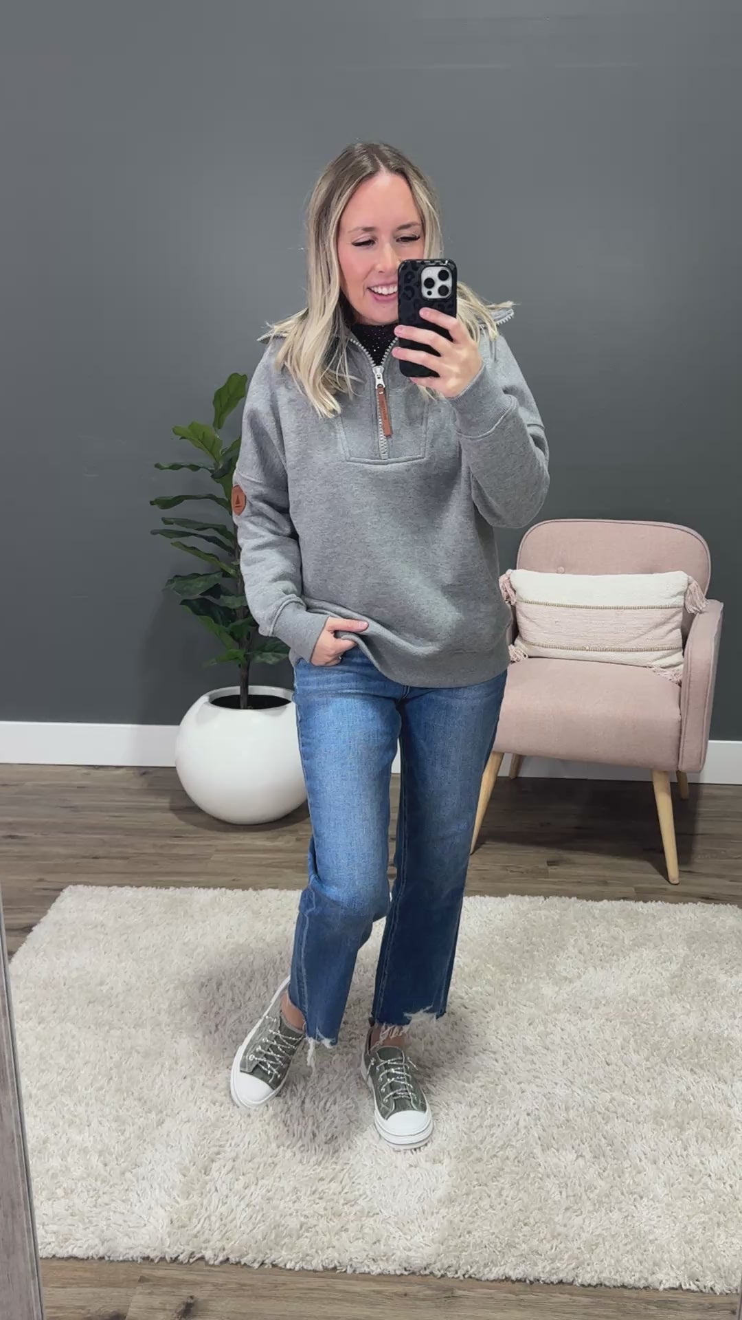 NEW! Wanakome Padma Half Zip Sweatshirt - Dark Heather Gray Wanakome