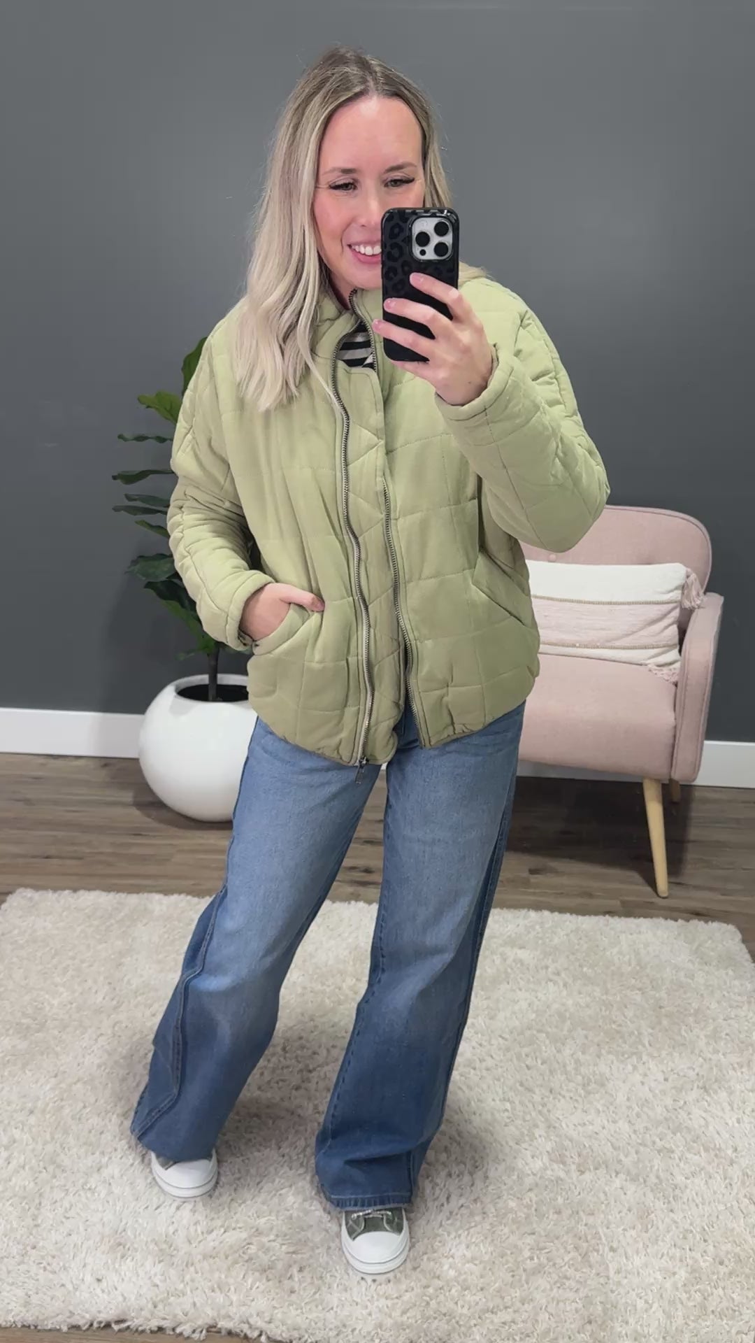 Quilted Puffer Jacket - Matcha Green Heyson