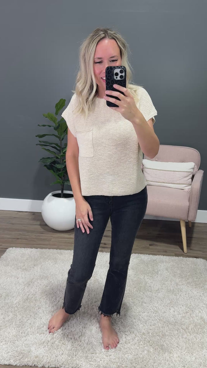 NEW! Eloise Short Sleeve Pocket Sweater - Natural Be Cool