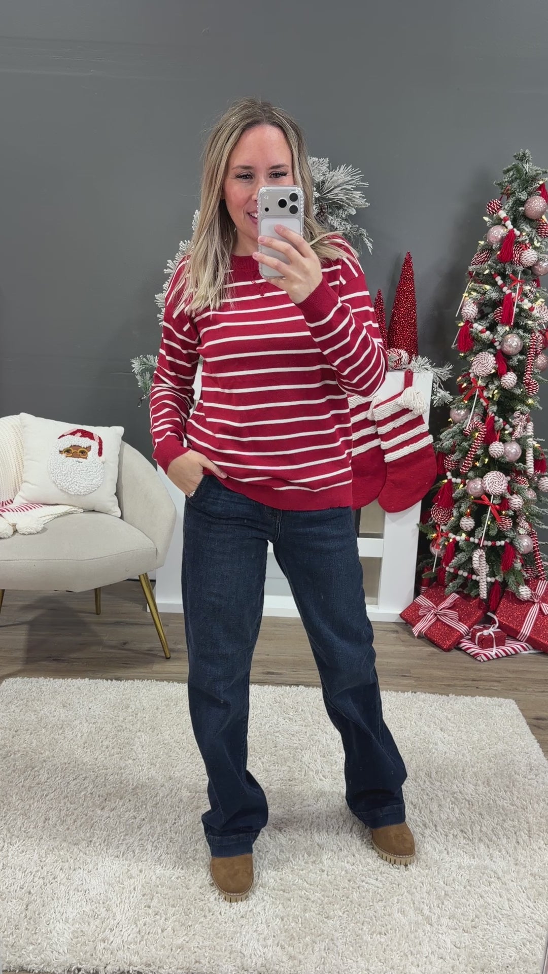 NEW! Rosie Fine Knit Striped Sweater - Red