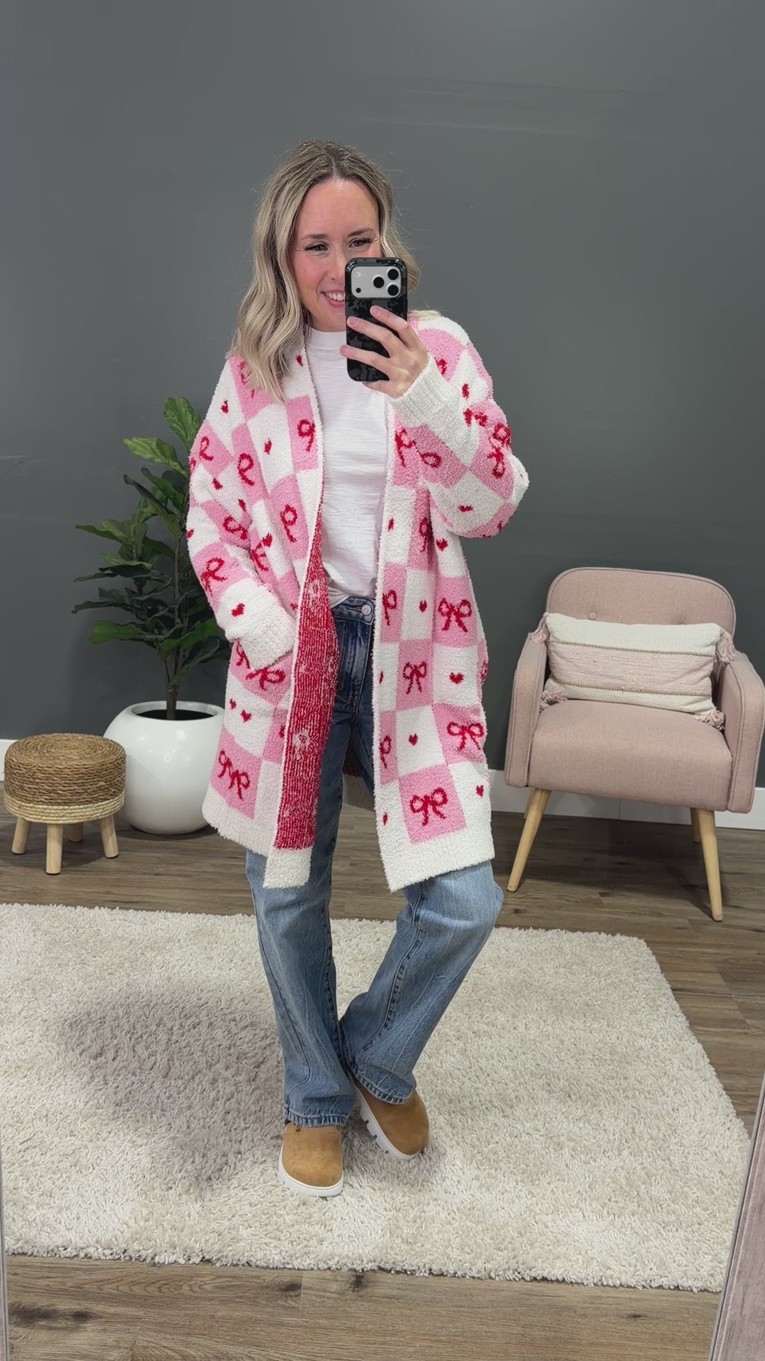 NEW! Valentine's Day Cloud Open Cardigan - Checkered Bows FINAL SALE Blakeley