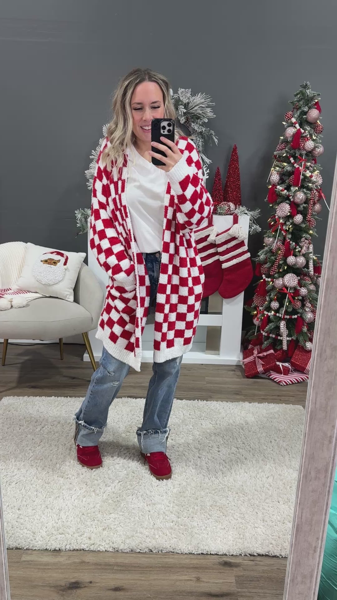 NEW! Christmas Cloud Open Cardigan - Red Checker Blakeley