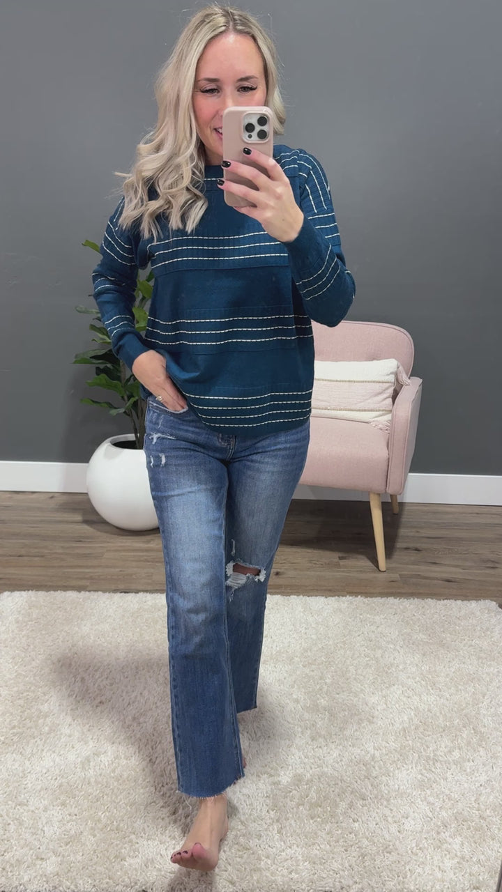 Shelly Stitch Striped Sweater - Dark Teal Staccato