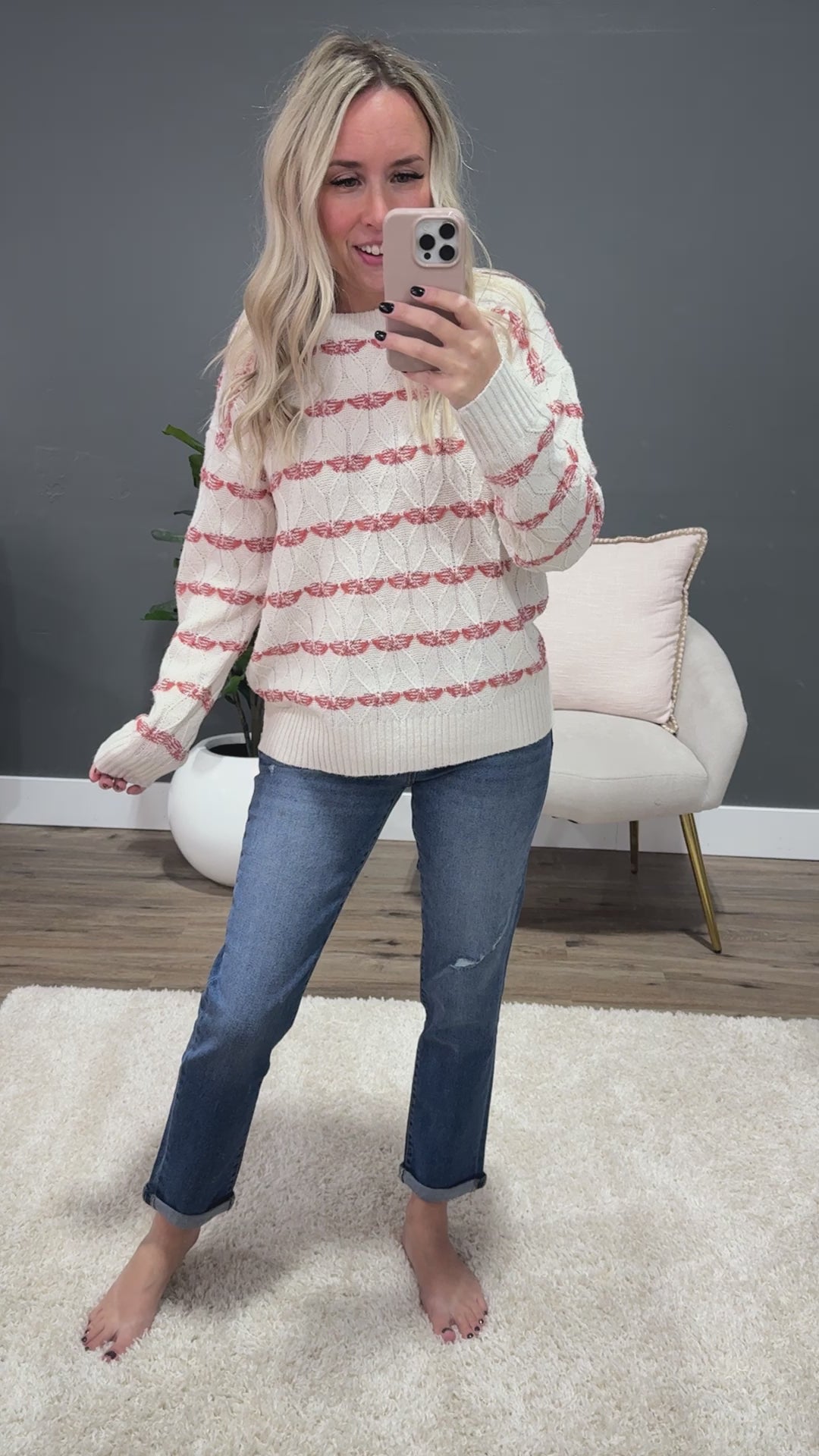 Melanie Oatmeal and Rust Diamond Weave Sweater