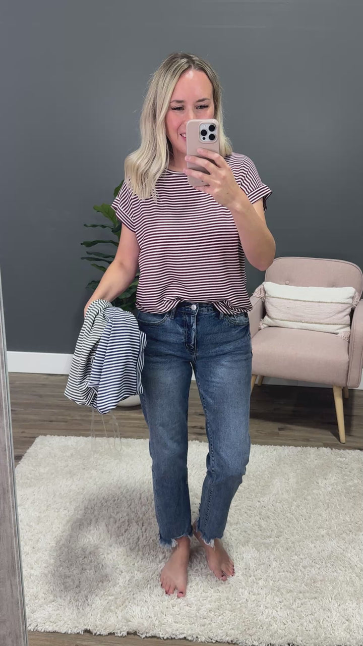 NEW! Callie Striped Twist Keyhole Top - Navy Staccato