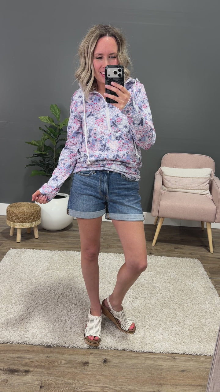 Lindsay Half Zip Hoodie - Ditsy Blush Floral Michelle Mae