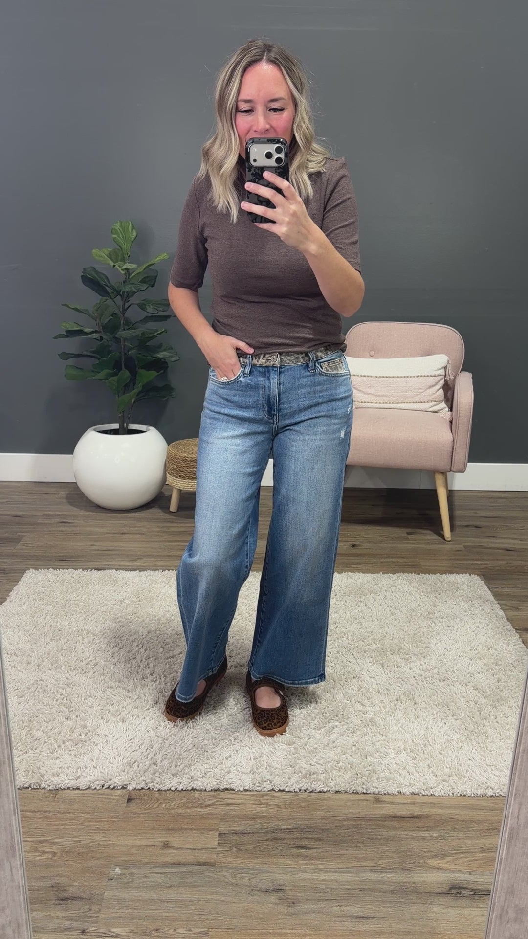 NEW! Vervet Kristen Leopard Contrast Wide Leg Jeans