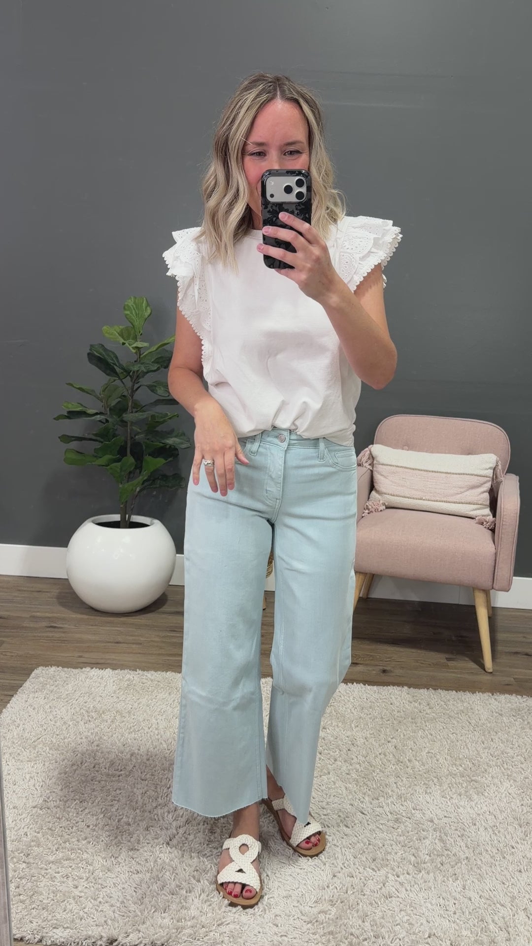 NEW! Cameron Scalloped Eyelet Sleeve Top - White
