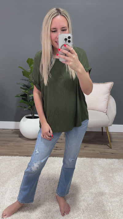 Lola Roll Sleeve Top - Olive