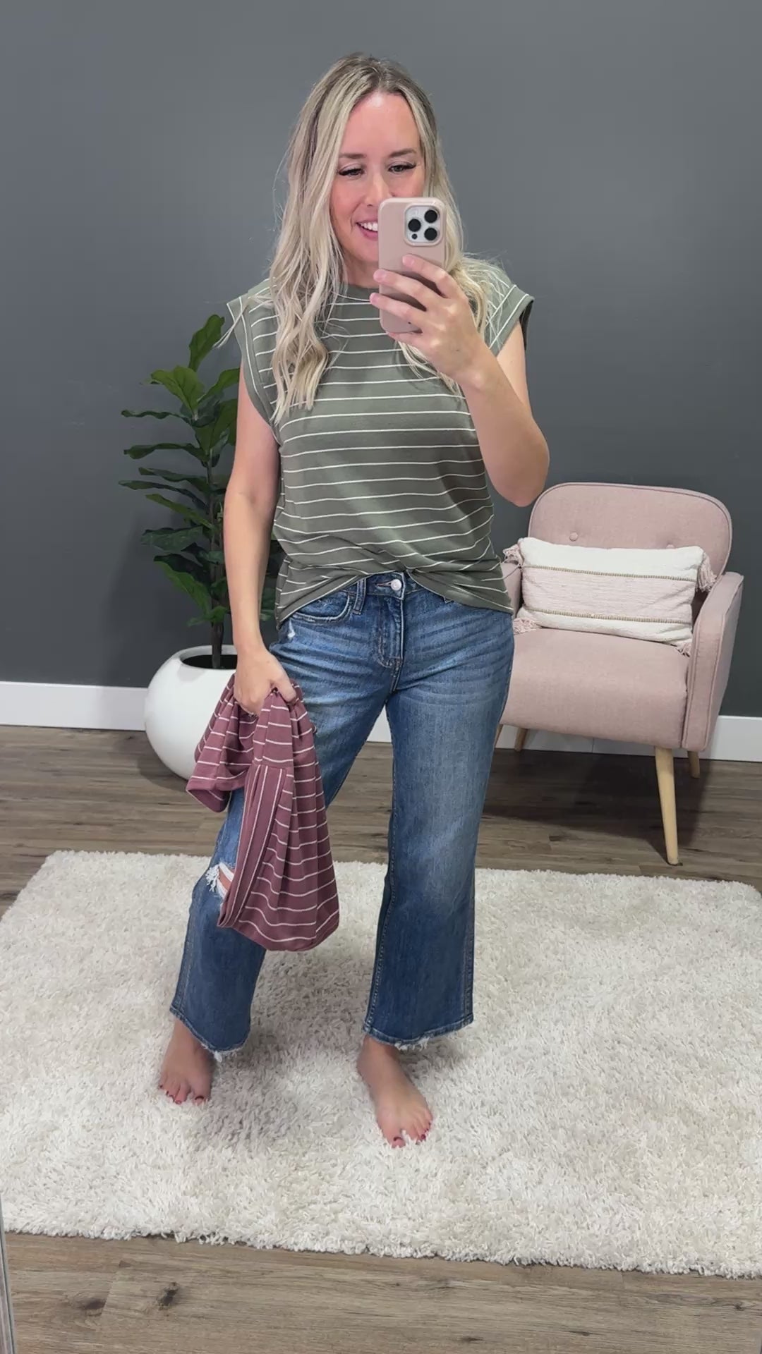 NEW! Noelle Striped Cap Sleeve Top - Olive Staccato