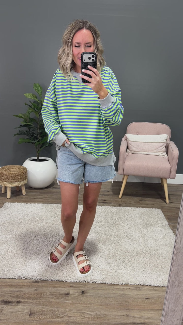 NEW! Collins Striped Side Slit Sweatshirt - Green