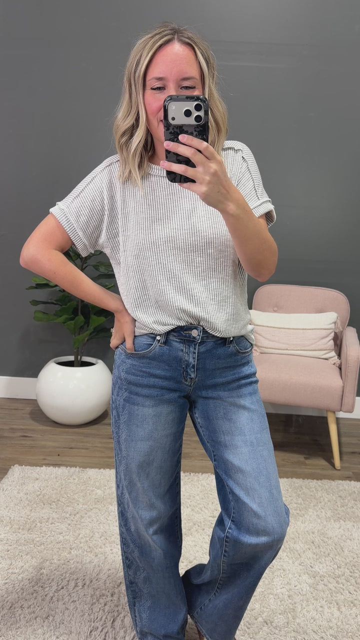 NEW! Gabby Contrast Corded Top - Gray
