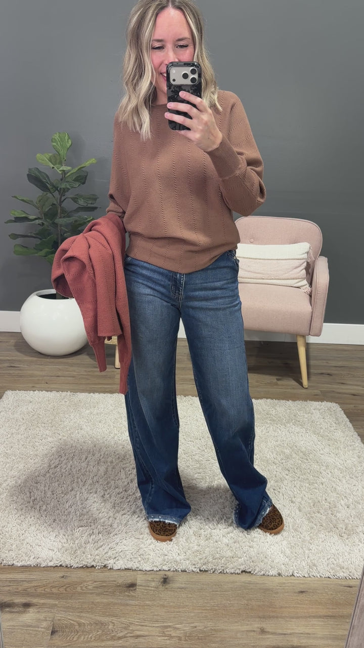 NEW! Adalyn Dolman Sleeve Textured Sweater - Copper