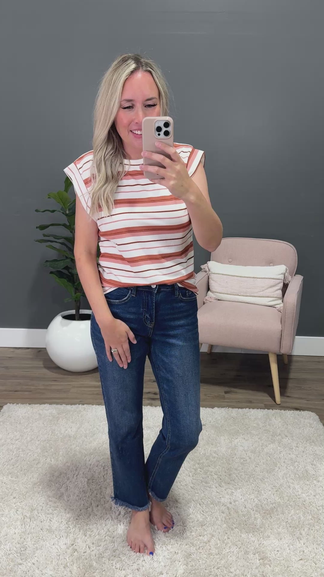 Noelle Striped Ribbed Top - Marsala Staccato