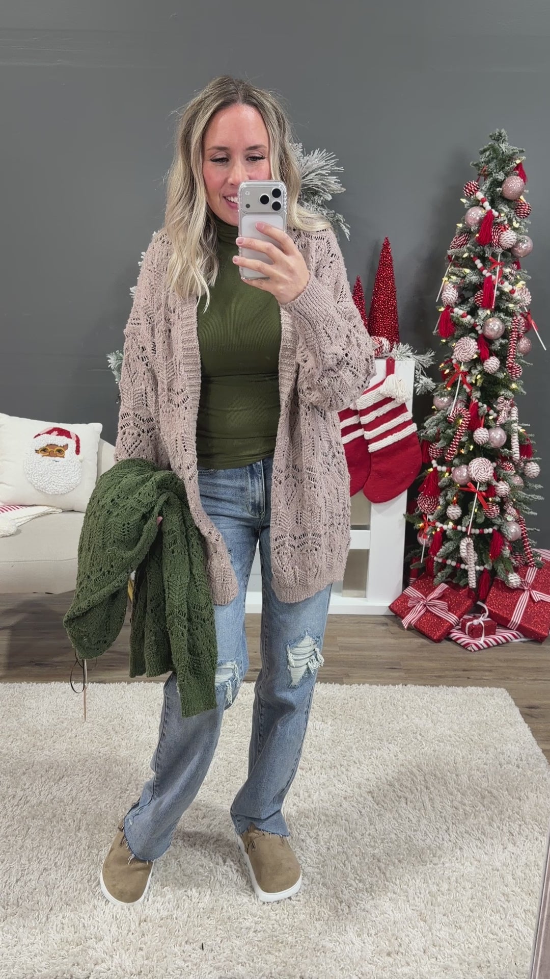 NEW! Roselin Pointelle Open Cardigan - Olive