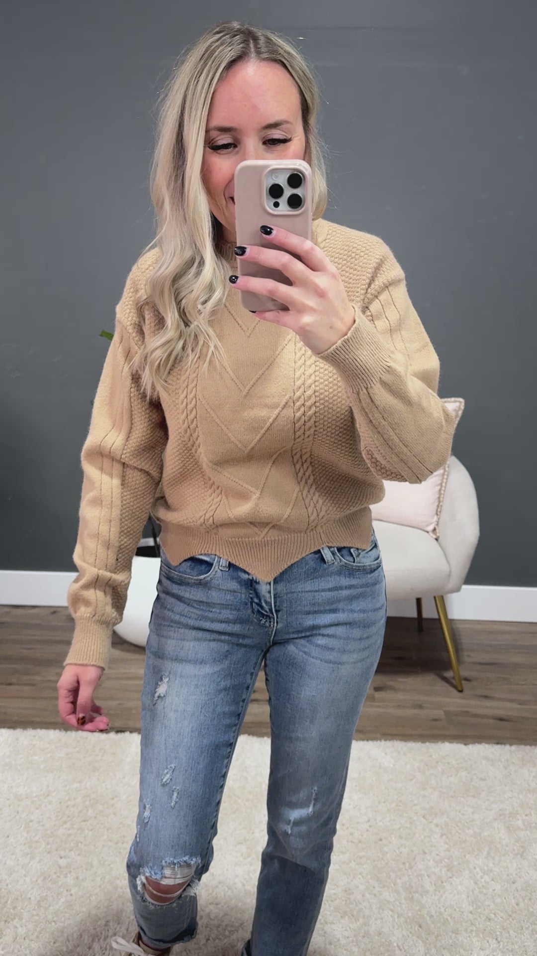 Kimmy Cable Knit Sweater - Mocha 7th Ray