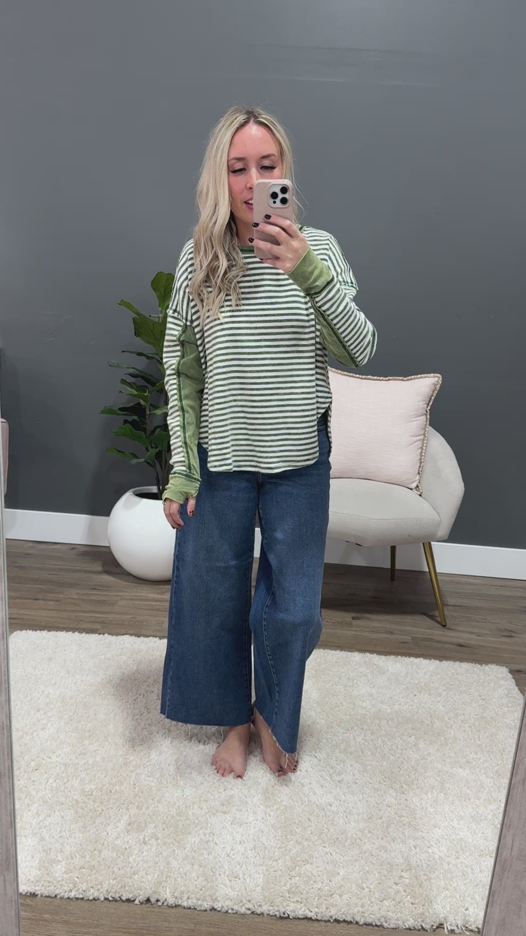 Extra Credit Striped Thermal Top - Green