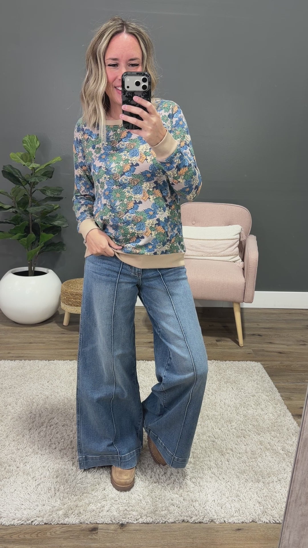 NEW! Bristol Floral Lightweight Sweater - Taupe