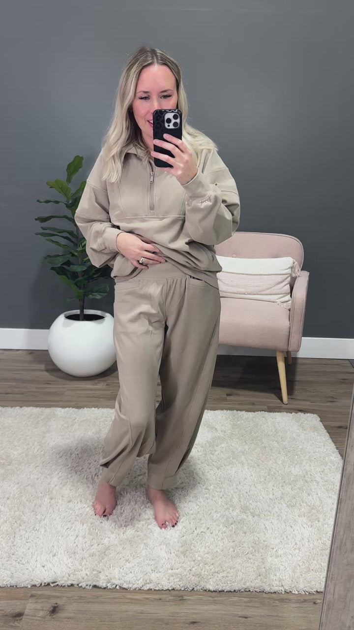 NEW! Rae Mode Brushed Ribbed Half Zip Pullover - Taupe Rae Mode