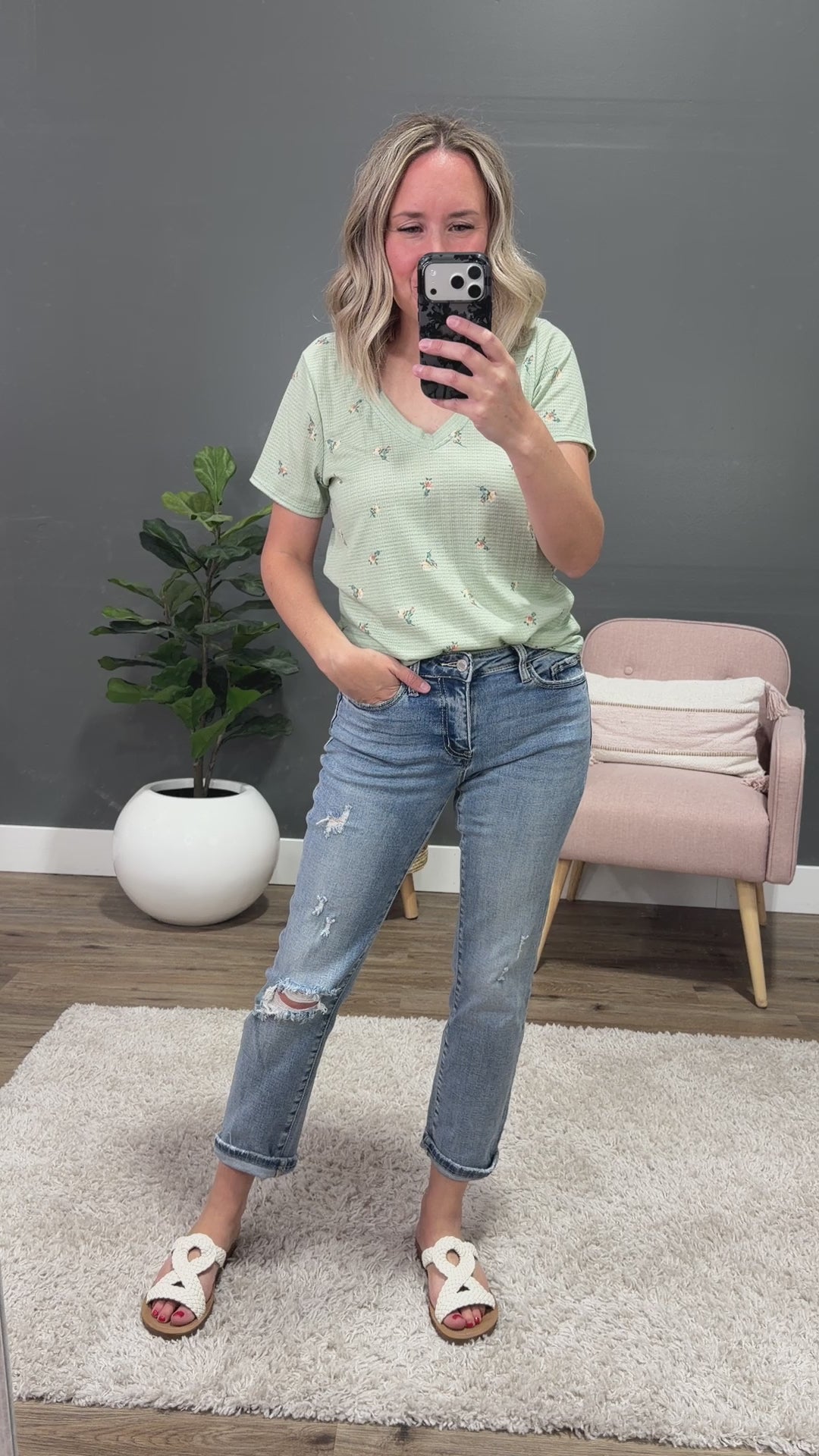 NEW! Skylar Textured Knit Floral Top - Sage