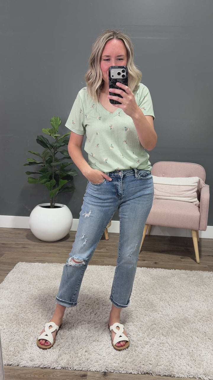 NEW! Skylar Textured Knit Floral Top - Sage