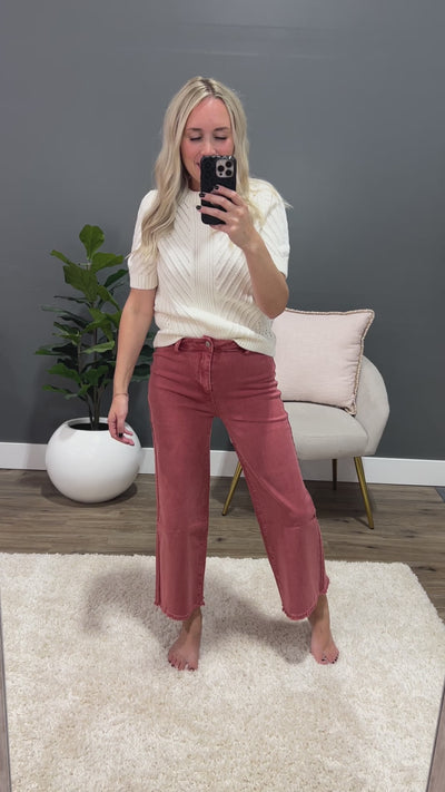 Mae Wide Leg Cropped Jeans - Cabernet