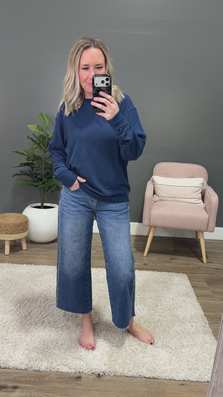 NEW! Mia Ribbed Crewneck Top - Navy Michelle Mae