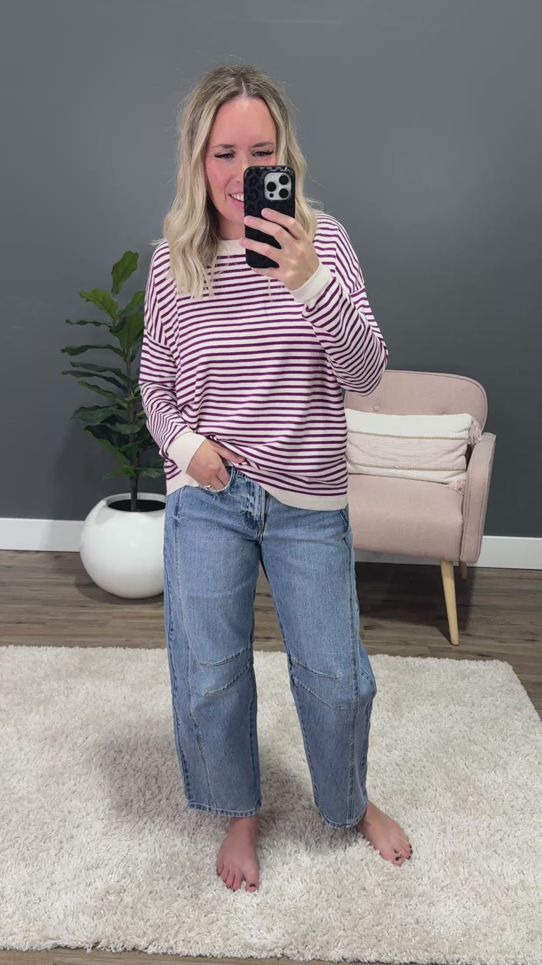 NEW! Believe It Striped Sweater - Magenta Staccato