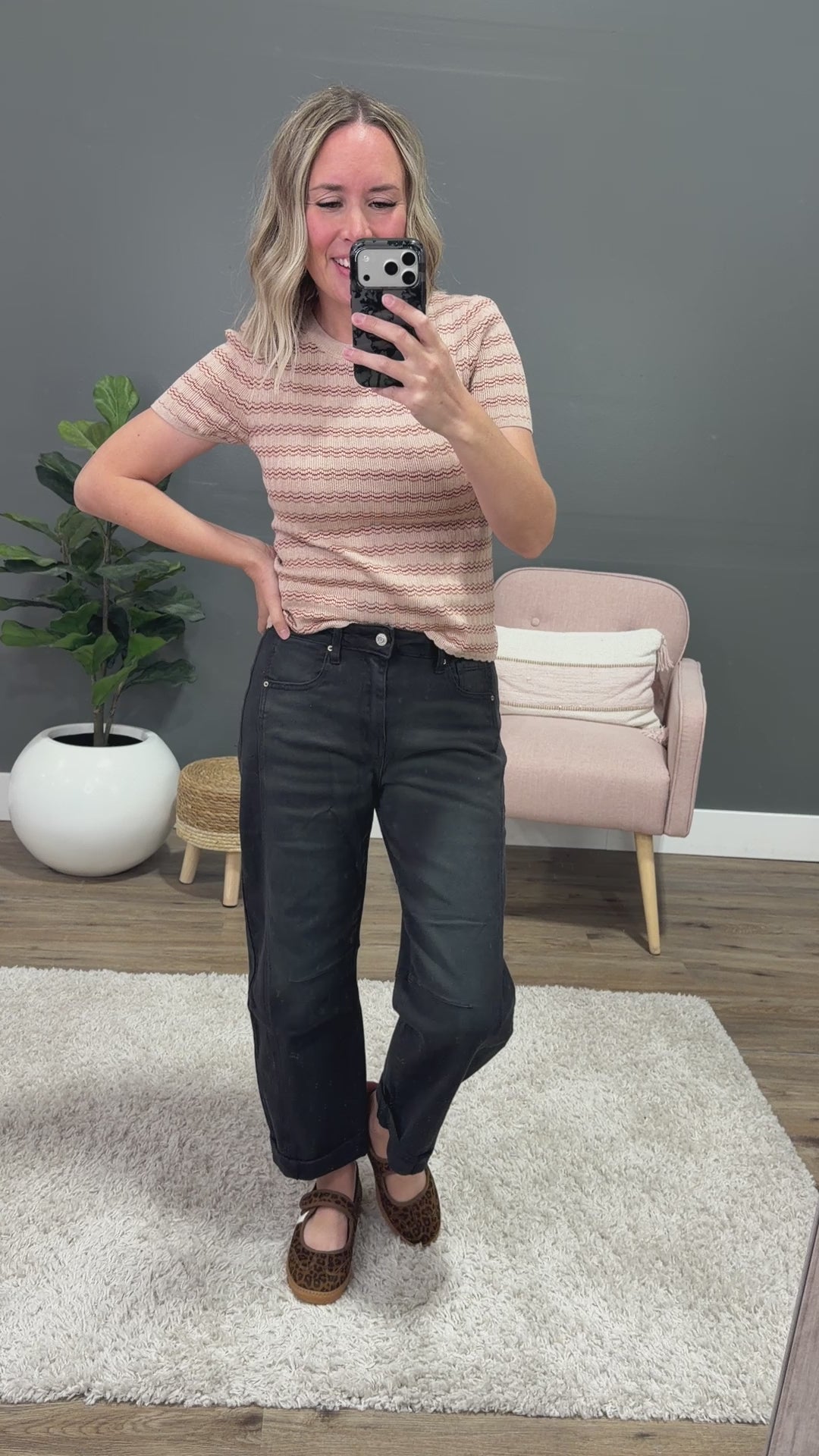 NEW! Wrenley Textured Striped Short Sleeve Sweater - Tan Be Cool