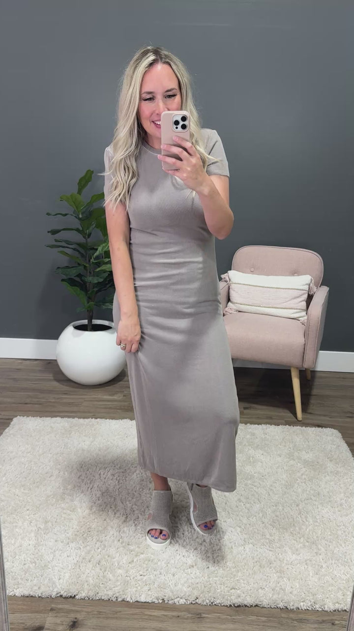 Carly Ribbed Midi Dress - Gray Brown Be Cool