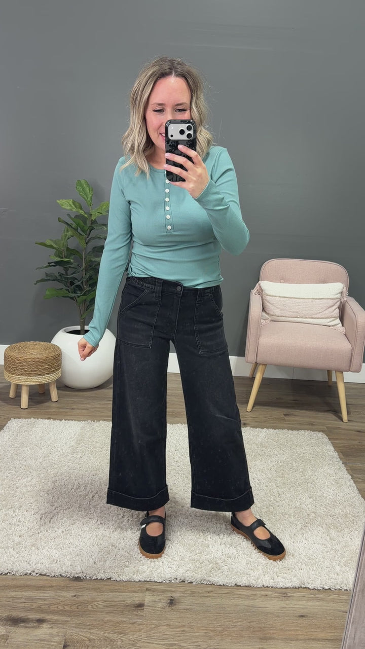 NEW! Tatum Micro Ribbed Henley Top - Dark Teal