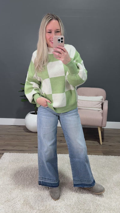 NEW! Make Me Checkered Sweater - Sage & Ivory Lovely Melody