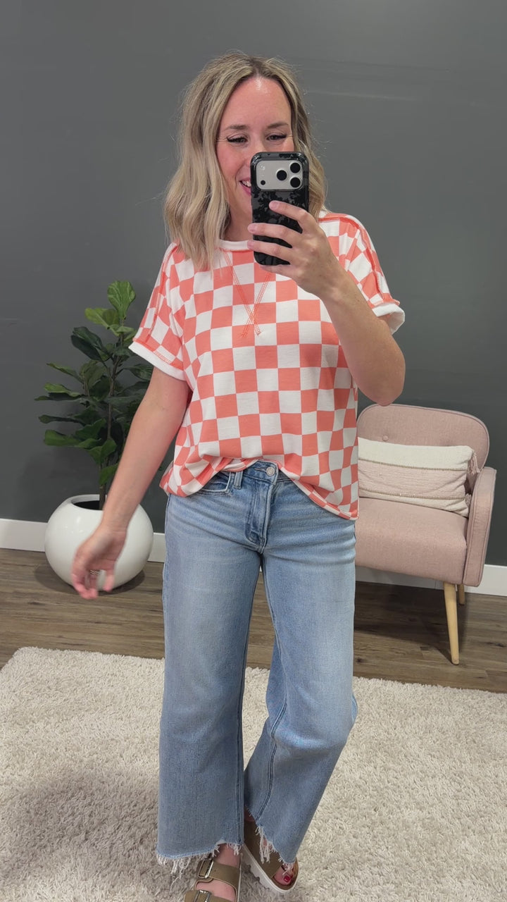 NEW! Kaya Checkered Top - Light Orange Lovely Melody
