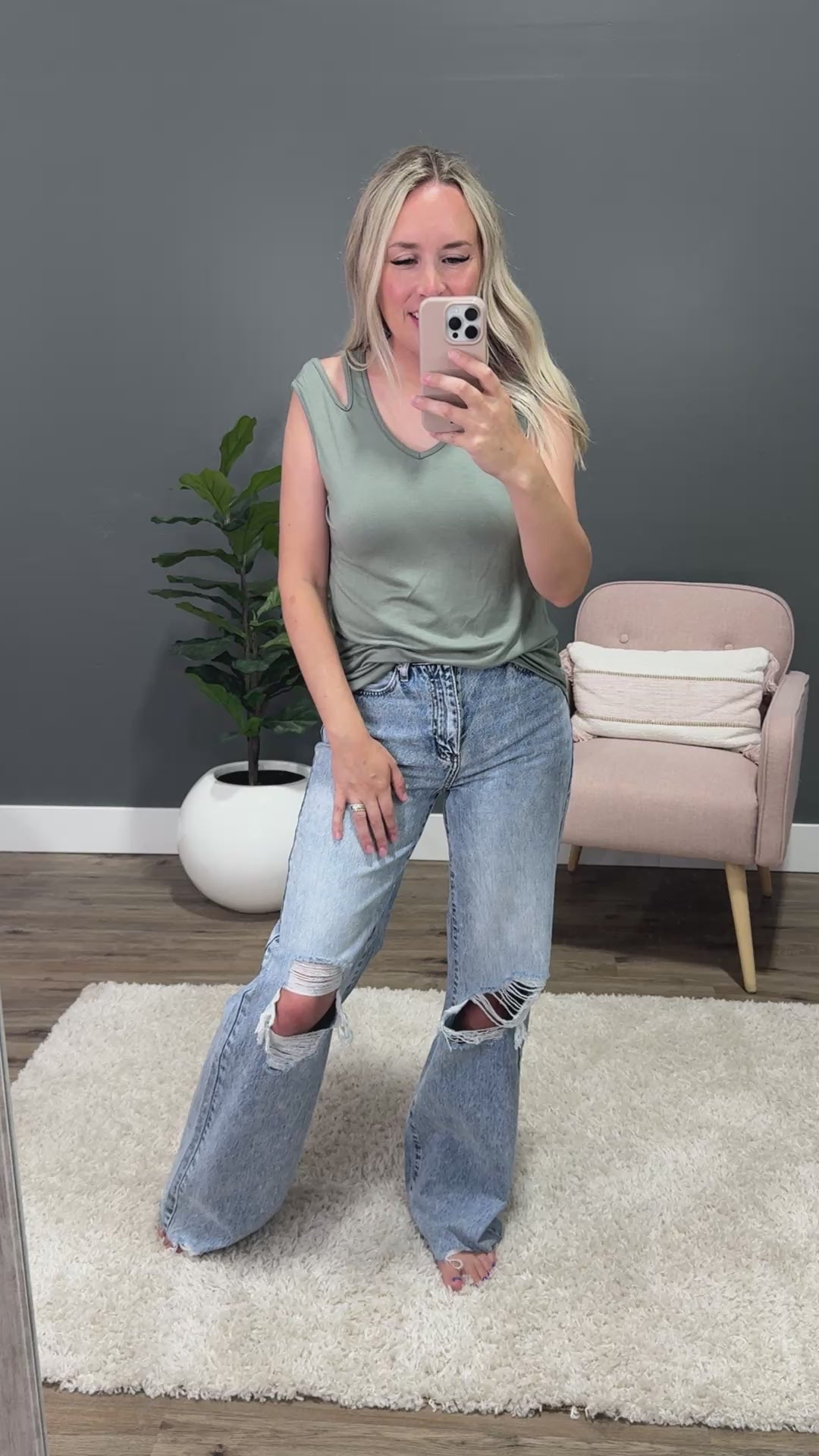 Carly Shoulder Cutout Sleeveless Top - Sage FINAL SALE PS Kate