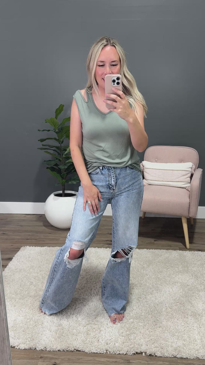 Carly Shoulder Cutout Sleeveless Top - Sage FINAL SALE PS Kate