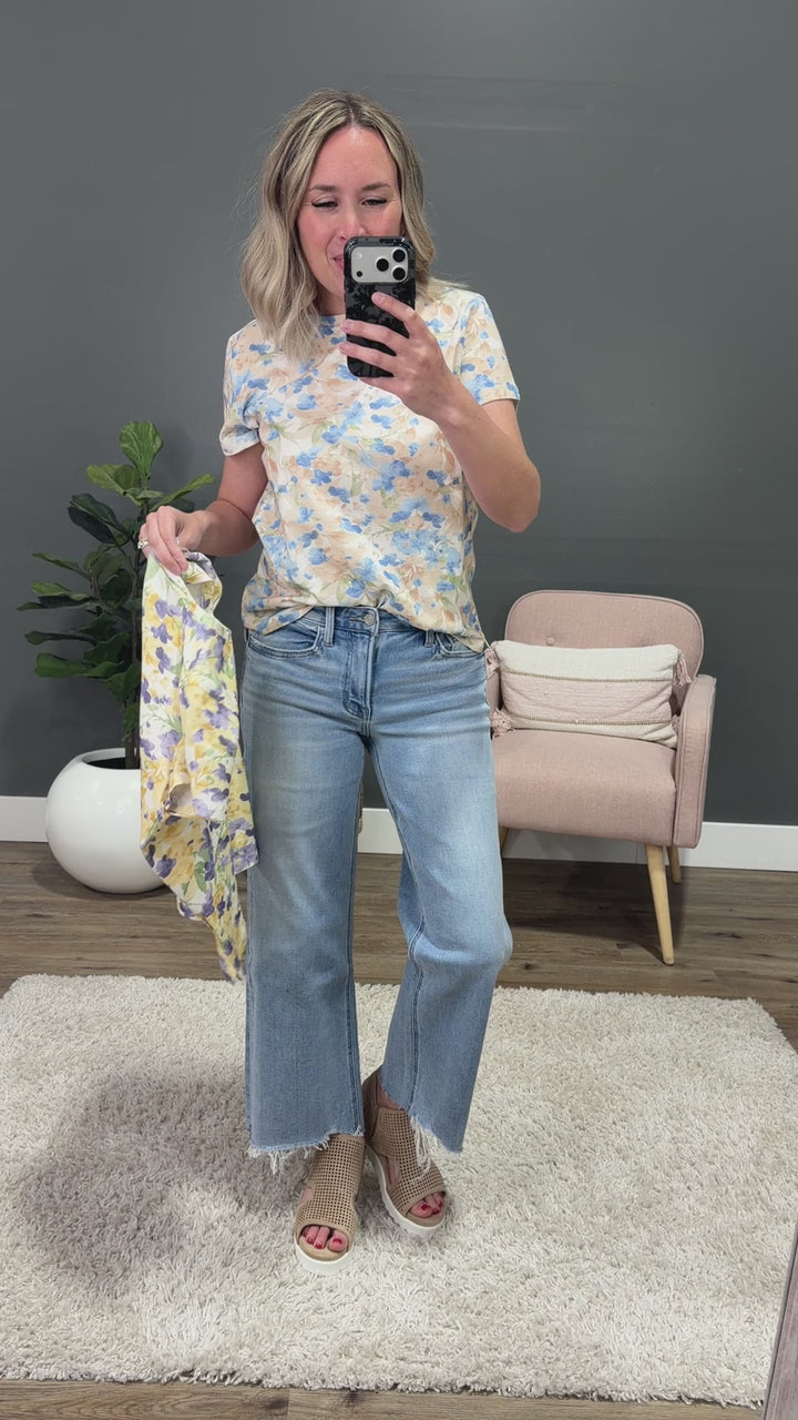 NEW! Danielle Floral Knit Top - Yellow & Lavender Staccato