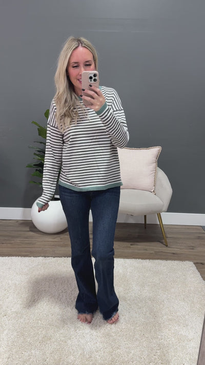 Kathryn Gray Striped Side Slit Sweater - Aqua