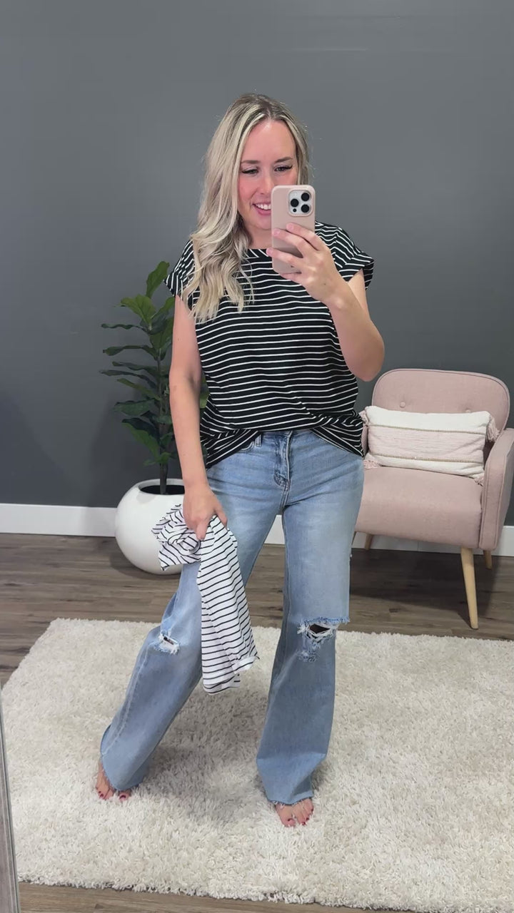 Brandi Striped Roll Sleeve Top - Ivory Sew In Love